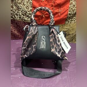 Steve Madden Black Mini Bag with Leopard Scarf